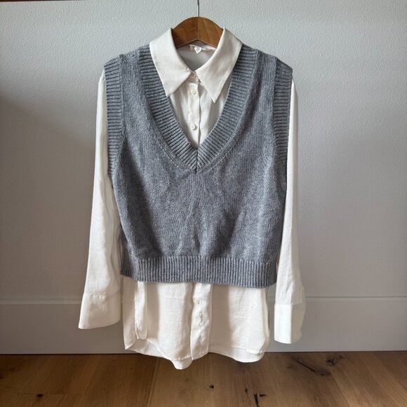 Womens Abercrombie Gray Sweater Vest • Small • Preppy Layering • Varsity • Y2K - Picture 2 of 16